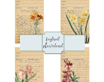 Botanical Library Card Digital, Simple Shabby Book Digital Download