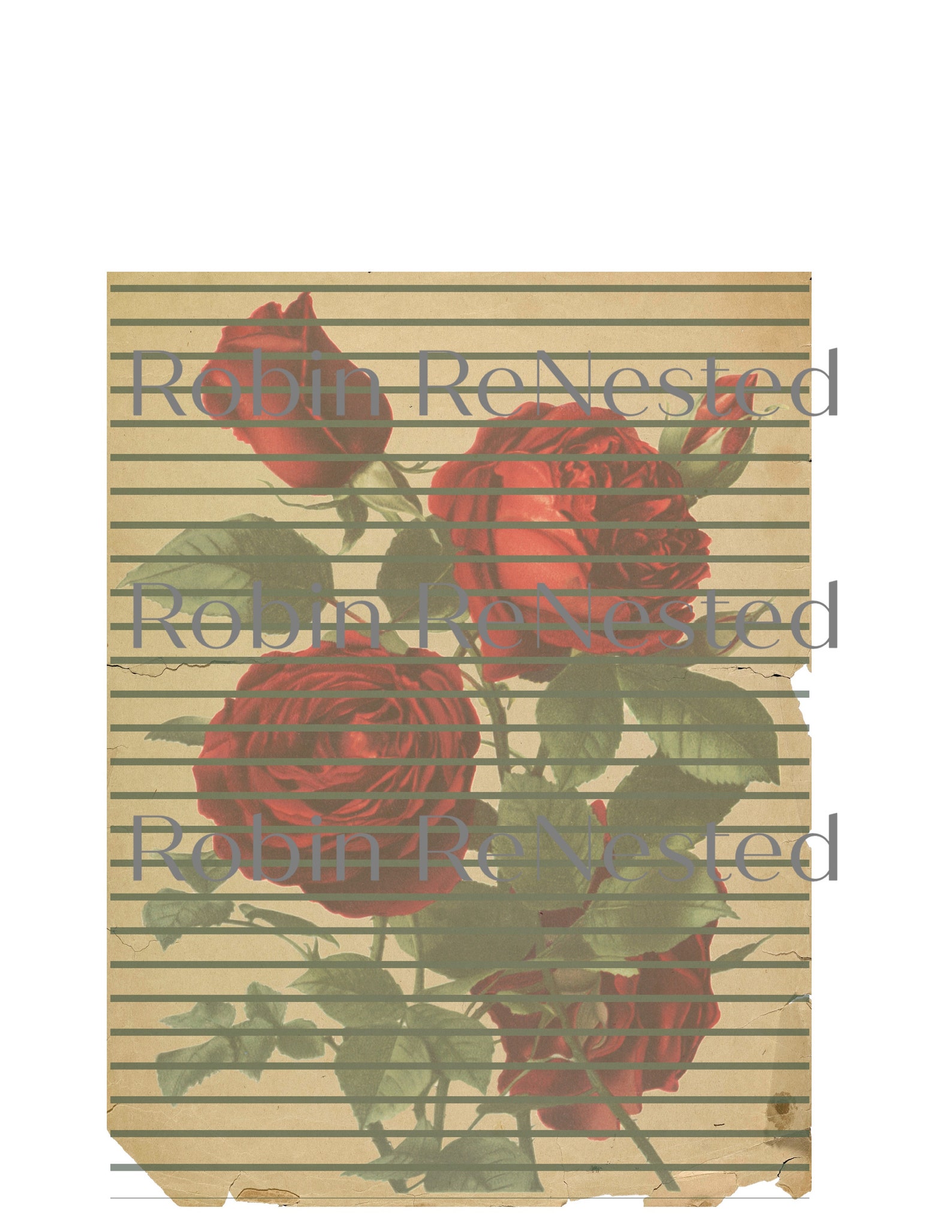 Rose Pattern Printable Paper Kit Stripes and Roses Junk - Etsy
