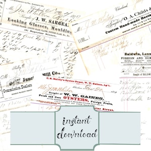 Digitale Vintage Ephemera Lot, Set di 1800 ricevute carta intestata Download, bianco stampabile vecchi giornali per Junk Journaling