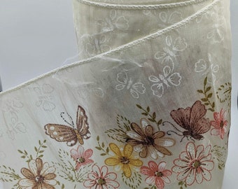 Butterfly Fabric Trim - Floral sheer - By the Yard - Crafting Supply