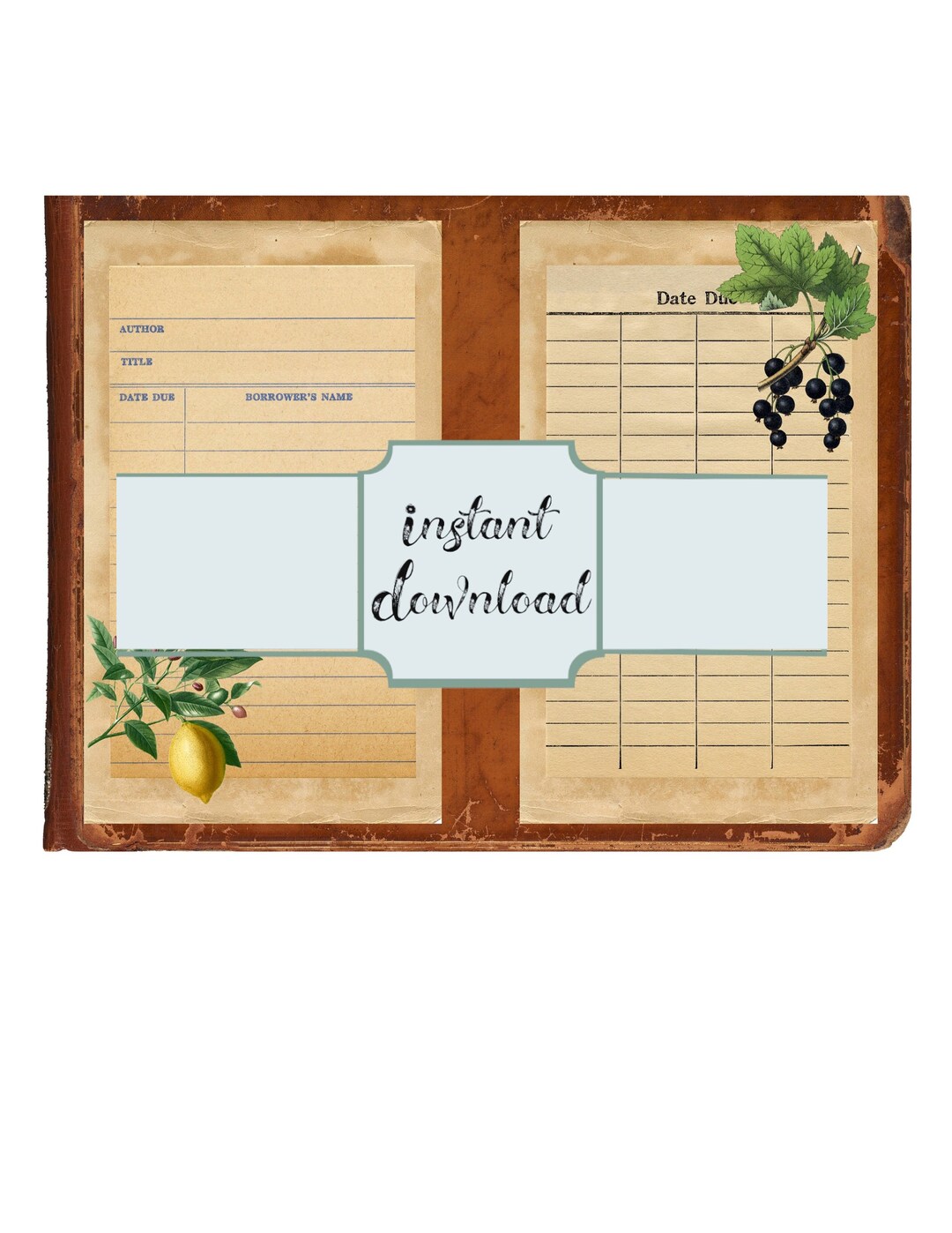 Vintage Junk Journal Page, Library Card Digital, Simple Shabby Book ...