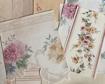 Vintage Wallpaper samples, Floral Junk journaling supplies, Variety of decorative paper, wall paper lot, Vinyl, Journal pack, 10 pieces