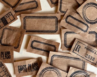 Ephemera variety pack, tidbits, Stamped paper scraps, Junk journal embellishments kit, Vintage office theme, Rustic brown paper pieces