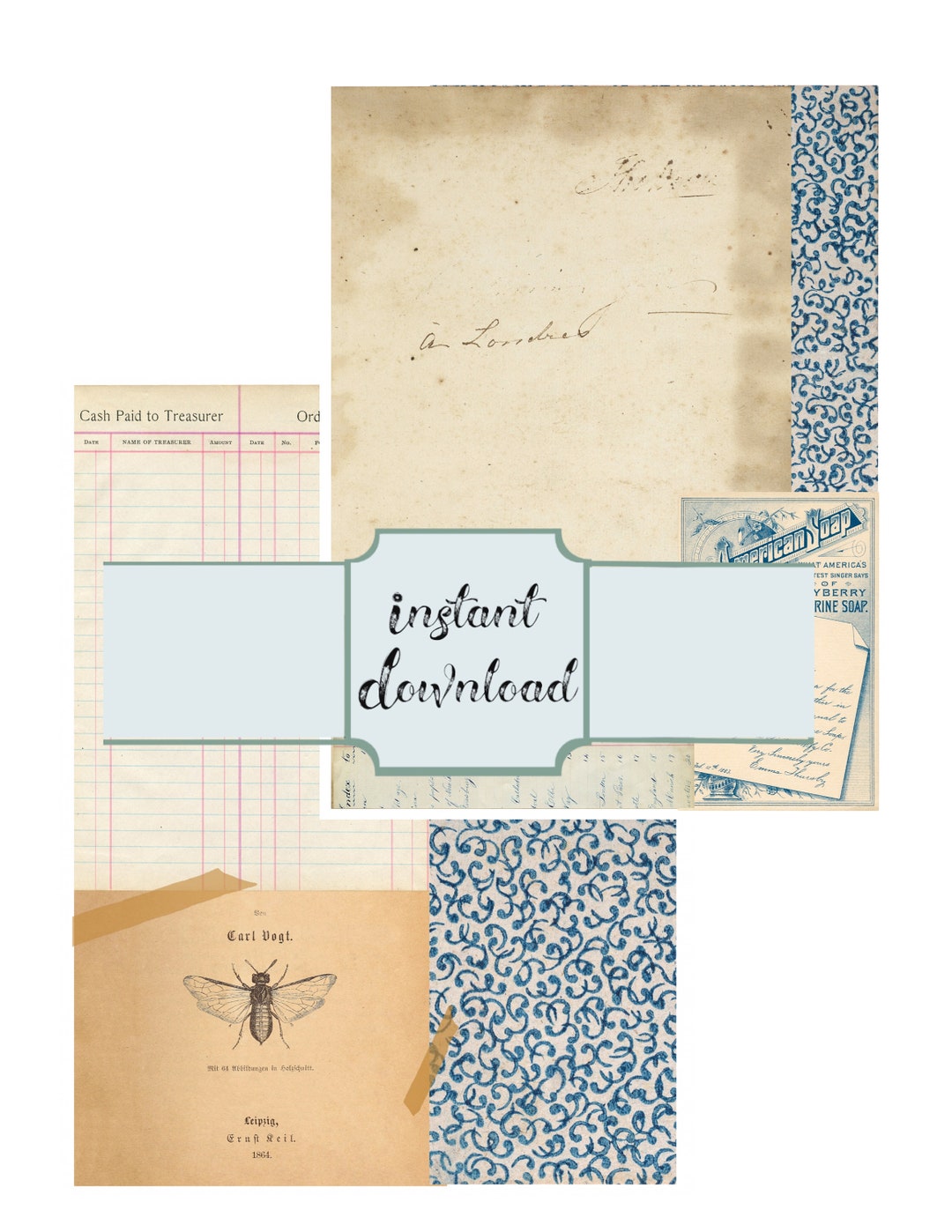 Background Ephemera Printable Pack, Collage Journaling Spots, Digi Kit ...