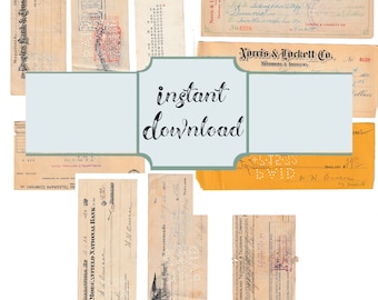 Vintage Canceled Checks Ephemera, Junk Journal Kit (Digital Paper Pack)
