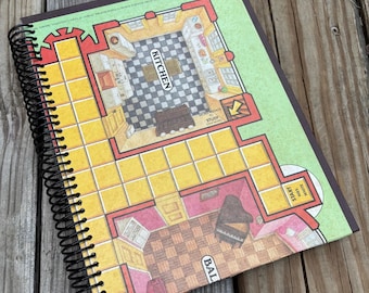 Junk journal, Vintage board game Altered book, Spiral notebook, Eco friendly diary, Art book, Vintage pages, OOAK, Altered Clue Game