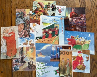 Christmas theme ephemera cutouts, Old paper illustrations, Collage kit. Themed junk journal lot
