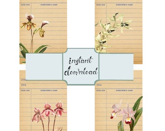 Botanical Library Card Digital, Journaling Spots, Simple Shabby Book Digital Download