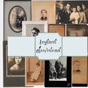 Foto d'epoca Ephemera digitale, kit stampabile, antenati ritratti lotto, Junk Journal Family Pictures