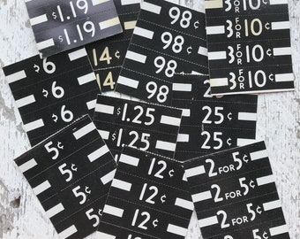 Vintage Store Price Labels, Black & White Ephemera, Junk Journal Supply