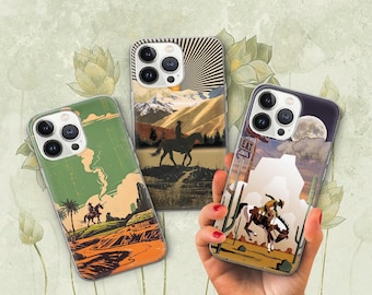 Old Western Ranch Coque de portable Cowboy du Far West pour iPhone 16 Pro 15 Plus 14 13 12 11 XS XR/Samsung S24 S23 A55 A16/Pixel 9 Pro 8 7