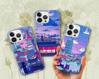 Aesthetic Retro Anime Phone Case Pastel Manga Cover for iPhone 16 Pro 15 Plus 14 13 12 11 XS XR / Samsung S24 S23 A55 A16 / Pixel 9 Pro 8