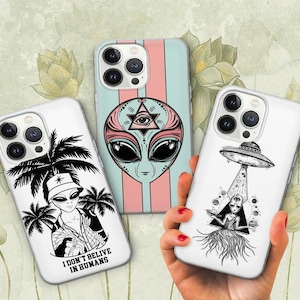 Sci-Fi UFO Alien Phone Case Extraterrestrial Cover for iPhone 16 Pro 15 Plus 14 13 12 11 XS XR/ Samsung S24 S23 A55 A16 / Pixel 9 Pro 8 7 6
