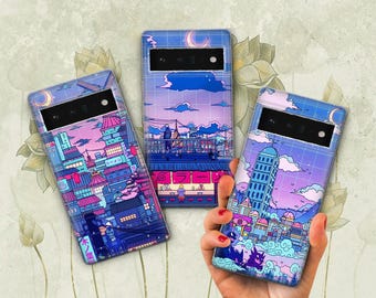 Esthétique rétro Anime coque de téléphone Pastel Manga Cover pour Pixel 9 9 Pro XL 8 8A 8Pro 7 7A 7Pro 6 6A 6 Pro 5 5A 4 4A 3 iPhone 16 15 14 13 12