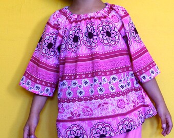 Toddler girl blouse in pink bohemian fabric in size 4T