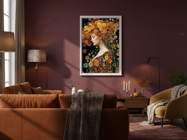 Gustav Klimt Canvas Art Nouveau Woman Portrait Golden Swirls Framed ...