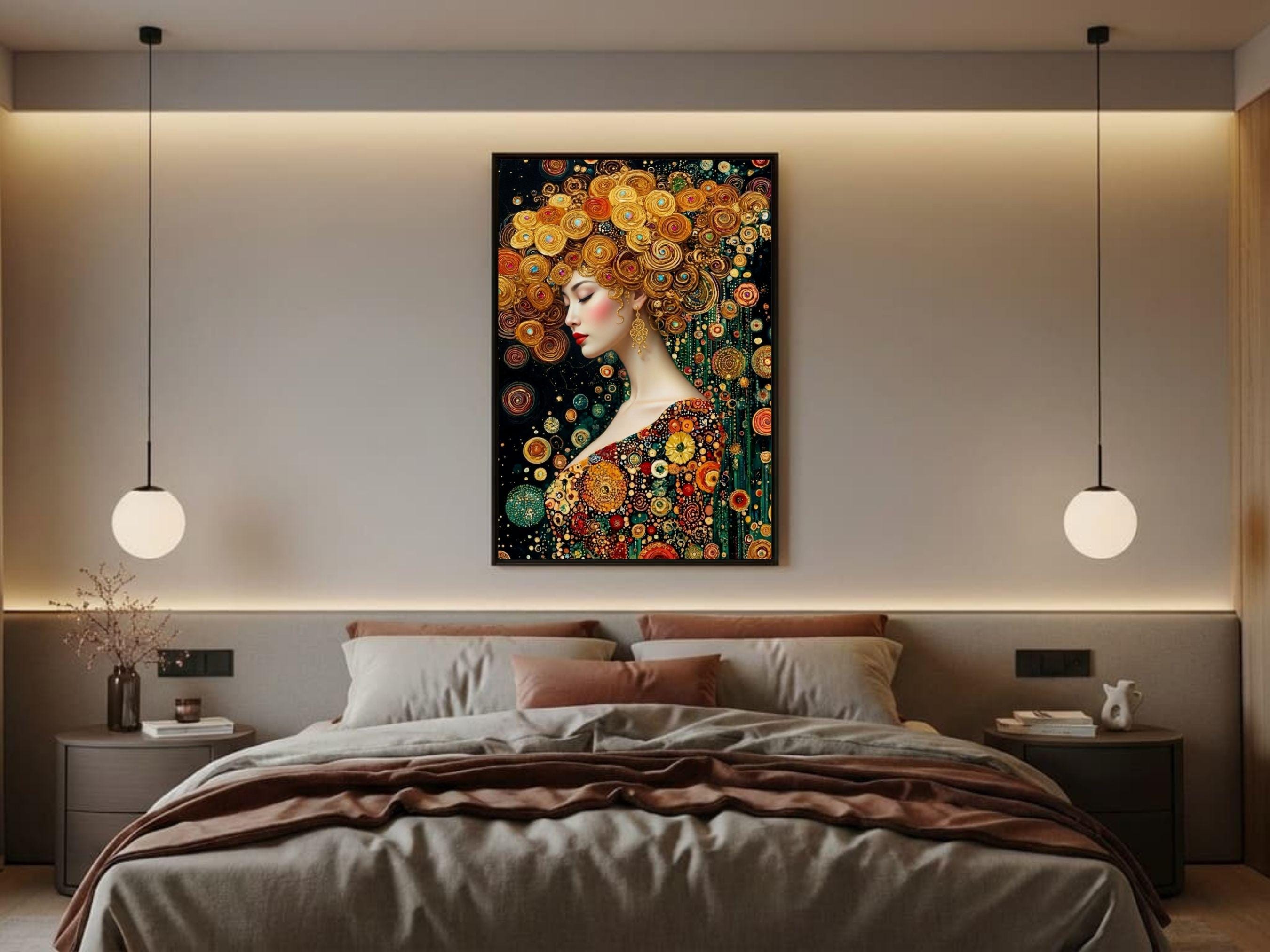 Gustav Klimt Canvas Art Nouveau Woman Portrait Golden Swirls Framed ...