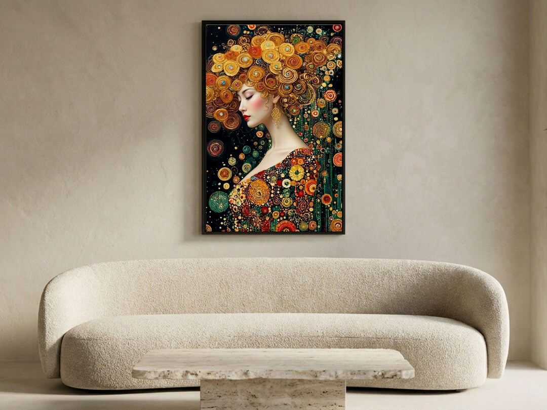 Gustav Klimt Canvas Art Nouveau Woman Portrait Golden Swirls Framed ...