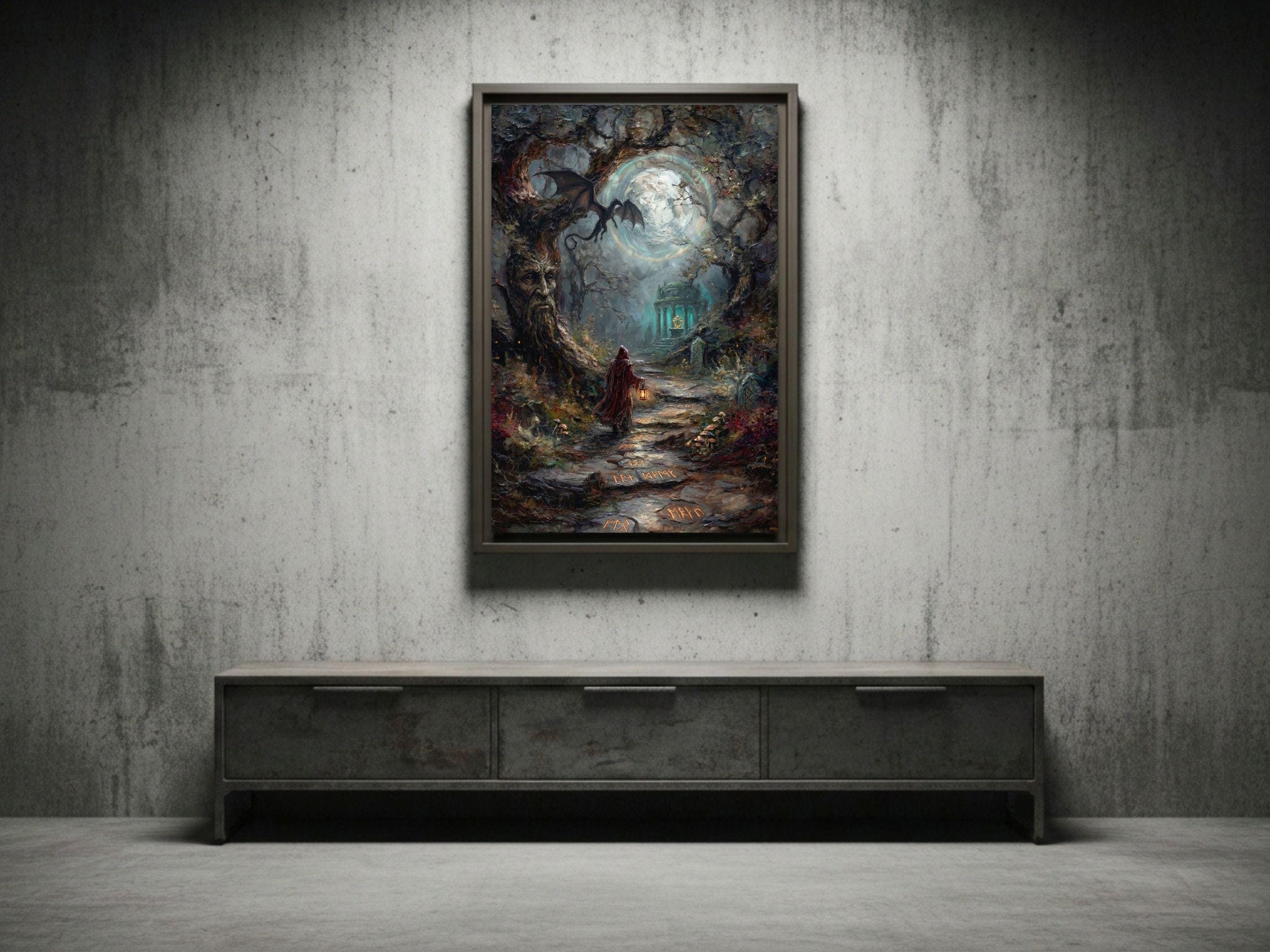 Dark Fantasy Canvas Moonlit Forest Print Gothic Enchanted Pathway Wall ...