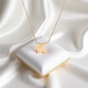 Collar con inicial de oro macizo de 14 quilates: colgante de letra personalizado, regalo de joyería personalizado para ella, elegante dije minimalista.