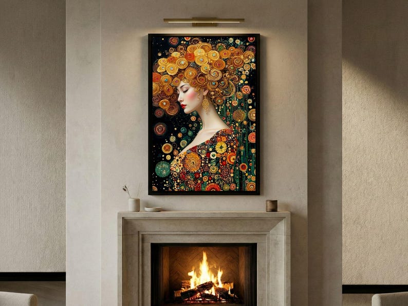Gustav Klimt Canvas Art Nouveau Woman Portrait Golden Swirls Framed ...