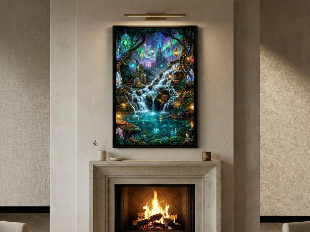 Wizardcore Framed Canvas Art - Fairycore Wall Decor - Mystical Aurora ...