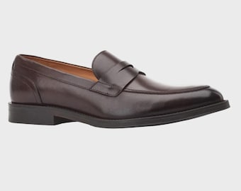 Mocassins en cuir marron faits main : chaussures de bureau décontractées cousues Goodyear pour hommes