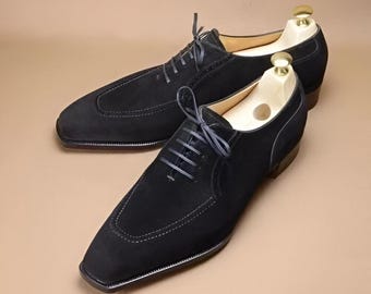 Handmade Black Suede Oxford Shoes: Lace Up Leather Dress Shoes For Men Personalised Gift