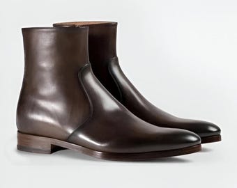 Handmade Brown Leather Ankle Boots: Cap Toe Dress Boots, Personalized Gift