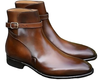 Handmade Brown Leather Jodhpur Boots: Formal Casual Ankle Dress Shoes For Men Personalised Gift