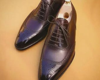 Chaussures richelieu oxford en cuir marron faites main : chaussures habillées de mariage pour homme, cadeau personnalisé