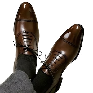 Handmade Genuine Leather Brown Oxford Formal Lace Up Whole-Cut Dress Shoes For Men, Leather Dress Shoes, Wedding Shoes For Men, Gift For him
