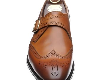 Handmade Brown Monk Strap Dress Shoes: Borgue Office Style For Men Personalised Gift