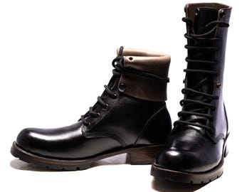 Handgemaakte zwarte leren veterschoenen, Goodyear-gestikte constructie, herenschoenen