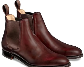 Handmade Brown Genuine Leather Chelsea Office Dress Pull On Boots For Men, Leather Dress Boots, Wedding Boot For Men Fathers day Gift