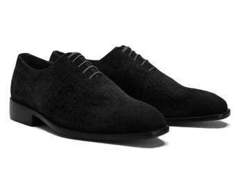 Handmade Black Suede Leather Oxford Dress Shoes For Men Personalised Gift