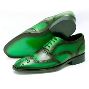 Handgefertigte Herren Oxford Leder zweifarbige grüne Flügelspitze Brogue Anzugschuhe für Männer, Büroschuhe, Anzugschuhe, Geschenk für ihn