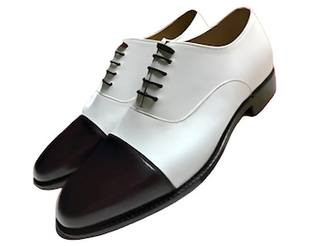 Zapatos Oxford de vestir de cuero bicolor hechos a mano: puntera negra y blanca