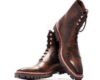 Handmade Leather Boots | Brown Cap Toe | Men's Dress Ankle Boots For Men Personalised Gift