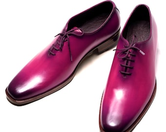 Handmade Pink Leather Oxford Shoes: Classic Lace Up Dress Shoes For Men Personalised Gift, Valentines  Gift For Him