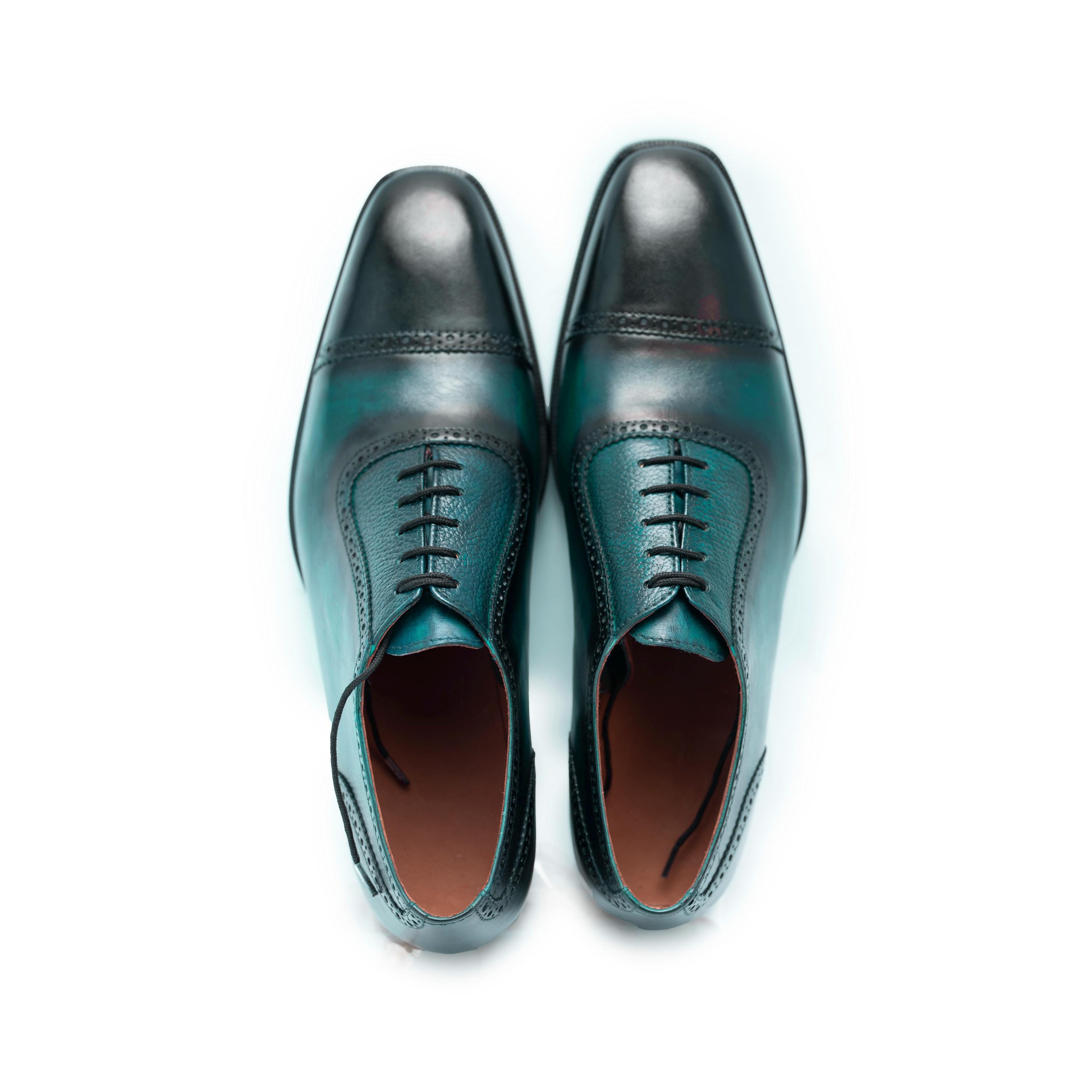 Handmade Aqua Green Leather Oxford Shoes: Cap Toe Dress Shoes For Men Personalised Gift Handmade Aqua Green Leather Oxford Shoes: Cap Toe Dress Shoes For Men Personalised Gift