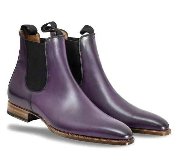 mens purple dress boots Men's Captoe Chelsea Boots- Purple : Lethato STANDARD / US 13.5-14 / UK 13 / Purple