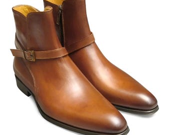 Handmade Leather Jodhpurs Boots: Classic Brown Wedding Dress Boots For Men Personalised Gift