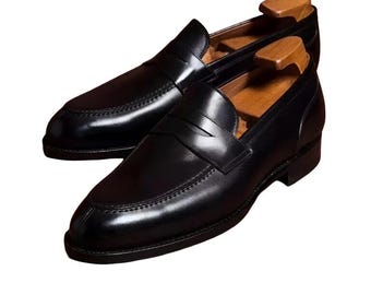 Handmade Black Leather Moccasin Loafers: Formal Slip On Dress Shoes For Men Personalised Gift