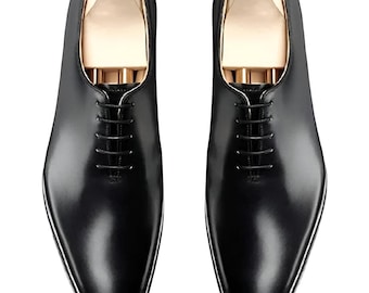 Handmade Black Leather Oxford Dress Shoes: Classic Lace Up Formal Wear For Men Personalised Gift