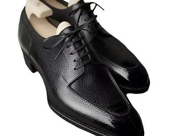Handmade Black Leather Oxford Dress Shoes: Formal Office Wear For Men Personalised Gift