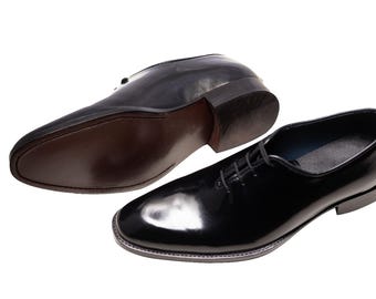 Handmade Black Leather Oxford Dress Shoes: Goodyear Welted Formal Footwear