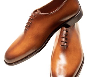 Chaussures habillées oxford en cuir marron faites main, chaussures habillées en trépointe Goodyear pour homme