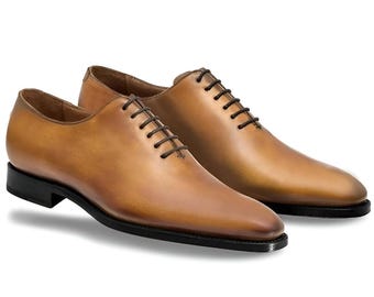 Handmade Tan Leather Oxford Shoes: Goodyear Welted Construction