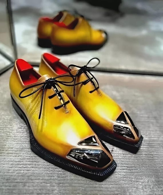 yellow patent leather dress Handmade Brogue Oxford Shoes: Formal Shoes for Men Personalised Gift Winning is for the Birds